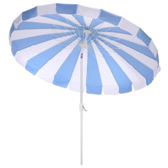 Buti 9 Ft Crank Umbrella, Baby Blue Cabana Stripe/White Pole For Sale In Philadelphia - Image 6 of 8