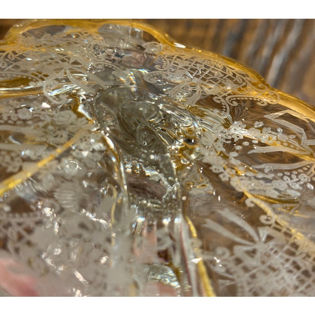 1930s Cambridge Glass Valencia Etched & Gilt 3-Light Candelabra – Pair For Sale - Image 16 of 17