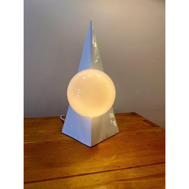 Vintage Pyramid Lamp in Ceramic and Glass Globe from Massive Lighting, 1980s For Sale - Image 4 of 6
