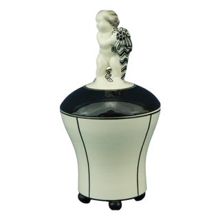 Antique Ceramic Box Vase with Cherub by Michael Powolny, 1890s For Sale