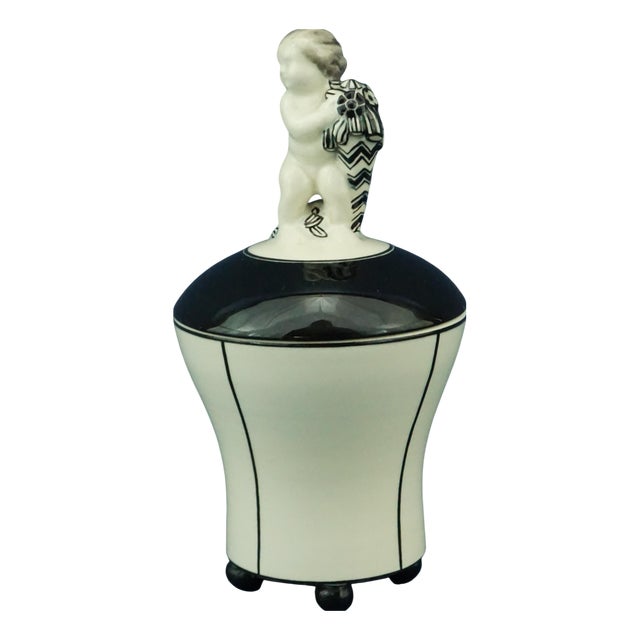 Antique Ceramic Box Vase with Cherub by Michael Powolny, 1890s For Sale