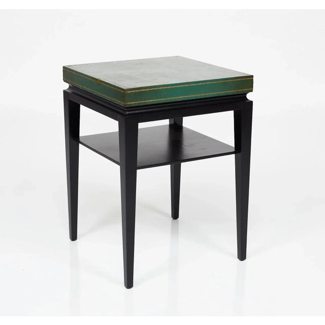 Tommi Parzinger Green Leather Occasional Table, Model No. 3303, Ca. 1955 Ebonized Wood, Embossed Leather. For Sale - Image 11 of 11