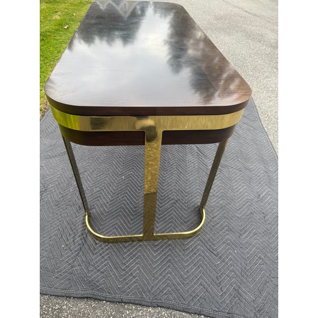 Wood Mid-Century Modern Floating-Top Walnut Desk With Brass Base by John Stuart For Sale - Image 7 of 16