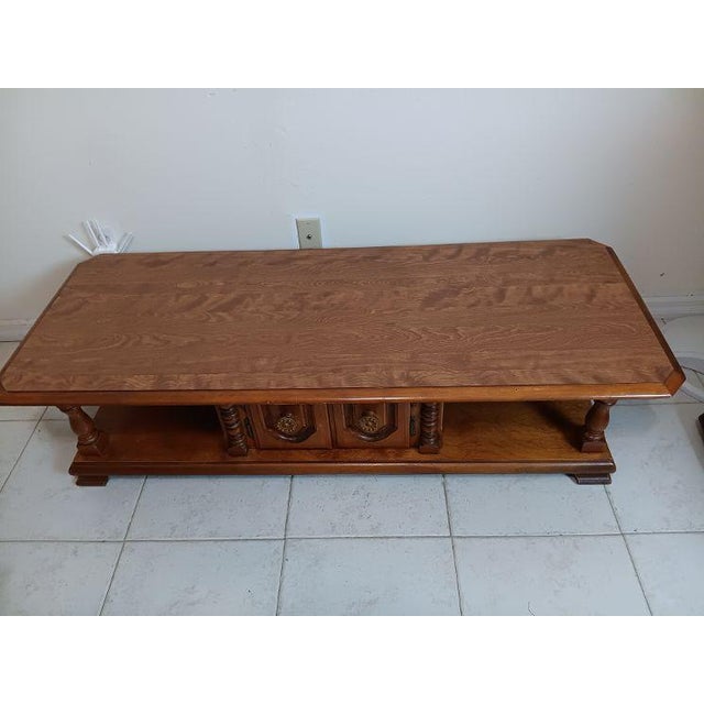 Vintage Wood Coffee Table Two Doors Medium Tone Traditional Style For Sale In Naples, FL - Image 6 of 7