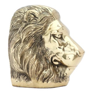 Late 20th Century Single Brass Lion Head Bookend For Sale