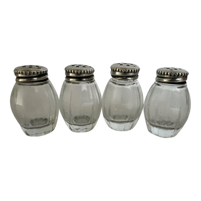 Christofle Crystal & Sterling Salt & Pepper Shakers in Perles Pattern- Set of 4 For Sale
