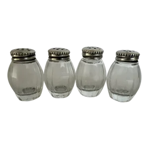 Christofle Crystal & Sterling Salt & Pepper Shakers in Perles Pattern- Set of 4