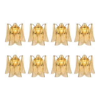 Contemporary Amber “Rondini” Murano Glass Gold Wall Sconce Lot of 8 For Sale