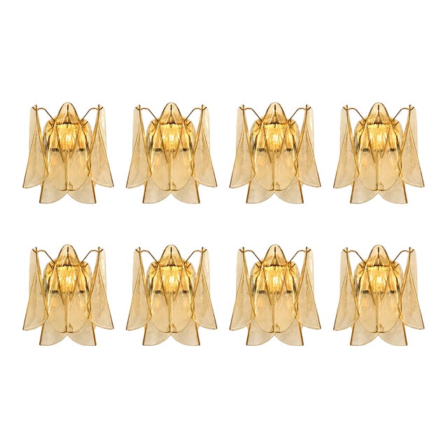 Contemporary Amber “Rondini” Murano Glass Gold Wall Sconce Lot of 8 For Sale