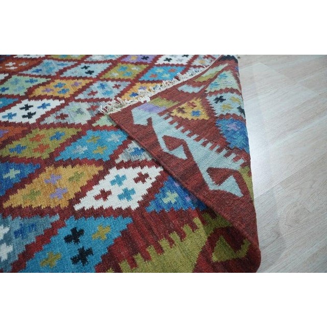 5x 8 Multicolor Flat Weave Wool Diamond Constellation Geometric Modern Carpet Rug For Sale - Image 4 of 7