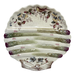 1890s English Majolica Shell Shape Asparagus Plate