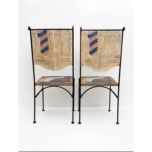 John Vesey Pair of Vintage Trompe L’oeil Hand-Painted Iron and Fiberglass Chairs, Style of John Vesey For Sale - Image 4 of 11