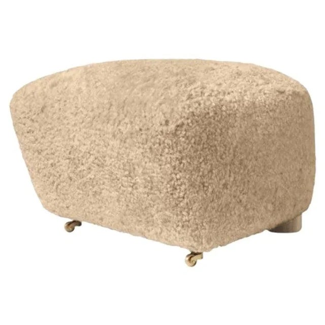 Beige Honey Natural Oak Sheepskin The Tired Man Footstool by Lassen For Sale - Image 8 of 8