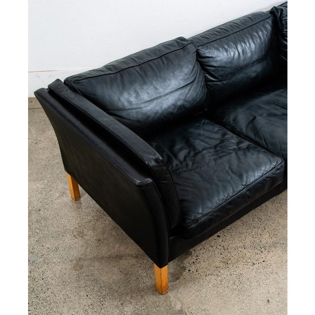 Mid 20th Century Danish Modern Sofa Couch 3 Seat Borge Mogensen Leather Black Settee For Sale - Image 11 of 12