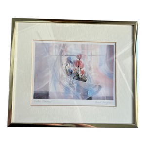 1980s Brent Heighton Veiled Flowers Gold Framed Signed Art Print