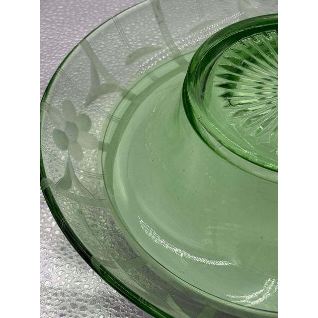 Vintage Green Uranium Glass Console Bowl For Sale - Image 4 of 6