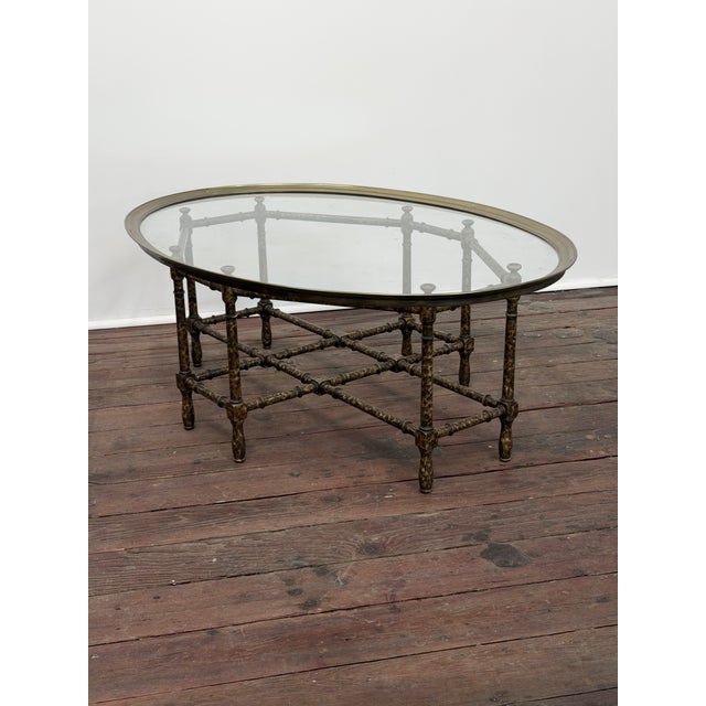 Campaign Faux Bamboo Tortoise Shell, Brass and Glass Coffee Table, Baker For Sale - Image 3 of 14