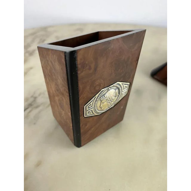 Brown Desk Set in Walnut, Silver and Crystal, Italy, 1980s, Set of 5 For Sale - Image 8 of 11