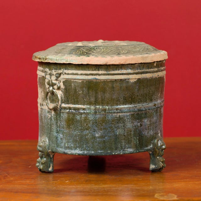 Ceramic 202 BC Chinese Han Dynasty Glazed Terracotta Lidded Vessel with Feet For Sale - Image 7 of 13