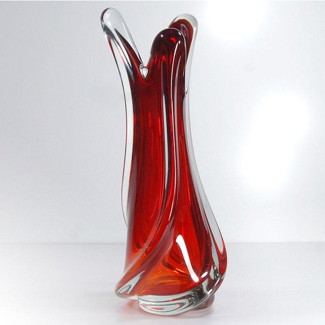 Glass Large Red Murano Glass Vase, 1970s For Sale - Image 7 of 11