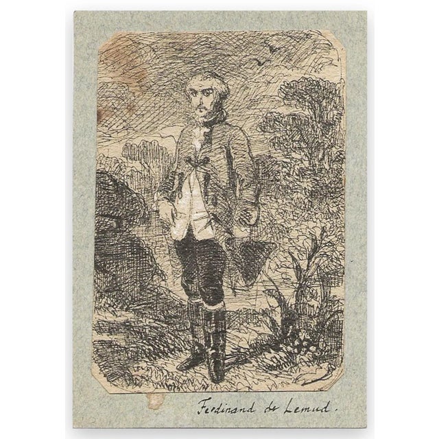 Man in nature is an original drawing in black point on paper, realized by Ferdinand Lemud. Good conditions except for...