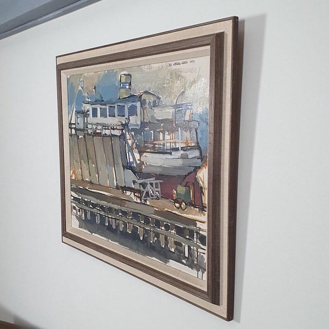 Bo Westberg-Gren, Industrial Harbor, 1959, Oil on Canvas For Sale - Image 11 of 17