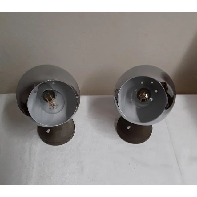 Vintage German Bedside Lamps with Gray Metal Foot with Magnetic Holder and Adjustable Chrome-Plated Chamber Screen, 1970s,...