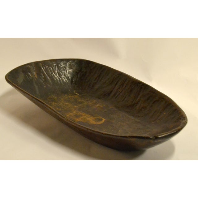 African Vintage African Hand-Carved Wood Dark Brown Decorative Tribal Bowl Centerpiece For Sale - Image 3 of 12