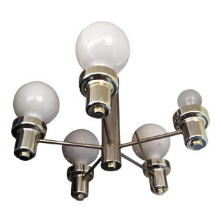 1970's Sonnemam Style Stainless Steel and Chrome 5 Arm Pendant Lamp For Sale