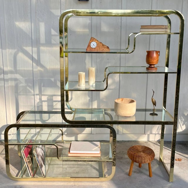 Mid-Century Modern 1980s Milo Baughman Style Modular Brass Etagere, Attributed For Sale - Image 3 of 12