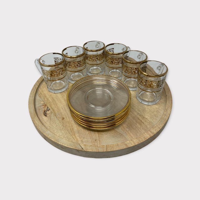 Beautiful Vintage 6 Piece Coffee Set. Glass with Gold Embellishment. Italian.