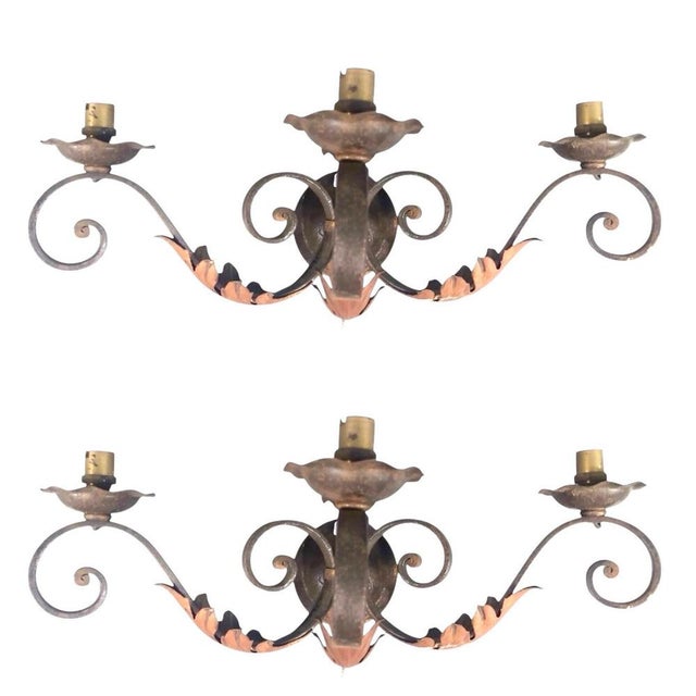 Vintage Art Deco Wall Sconces in Wrought Iron, 1925, Set of 2 For Sale - Image 9 of 9