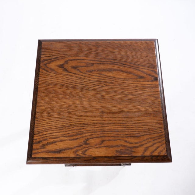 Small oak stand with stretcher, made by Wallace Nutting. Great side table especially when working with smaller spaces....