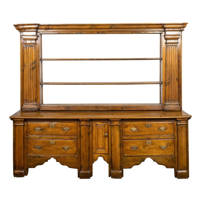 English Georgian Period 1800s Pine Dresser with Open Shelves and Drawers For Sale