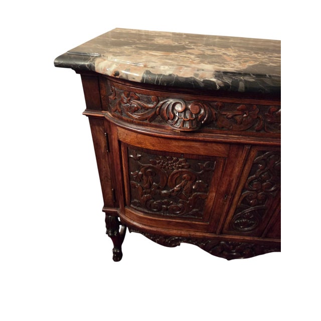 Late 19th Century Antique Italian Renaissance Revival Walnut Marble Top Commode Sideboard Cabinet For Sale - Image 5 of 16