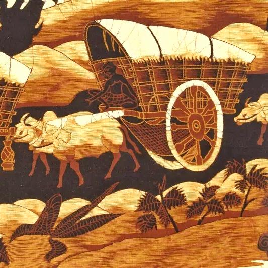 1960s Pastoral Scene With Oxcarts and Rafts by Unknown Batik Artist For Sale - Image 5 of 7