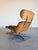 1960s Mid Century Modern Eames Style Lounge Chair and Ottoman, Brown Leather and Oak c.1960’s For Sale - Image 5 of 12