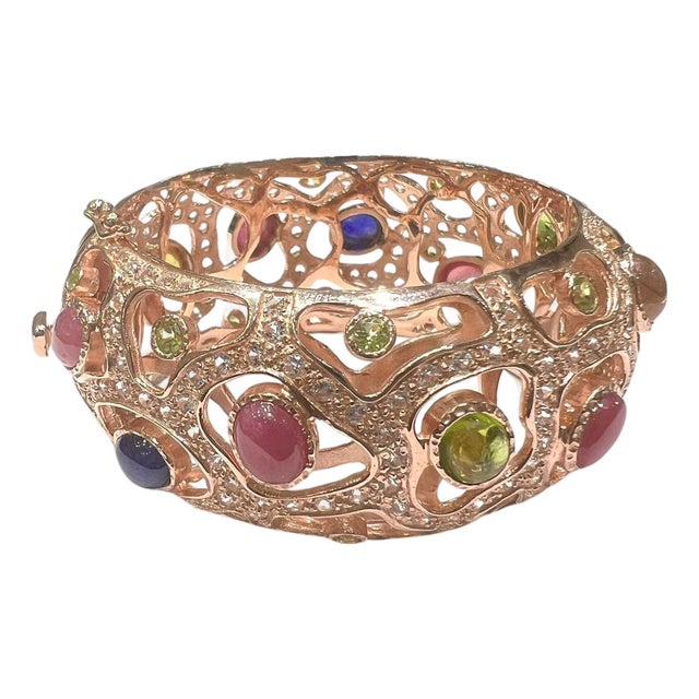 Bochic "Capri" Vintage Natural Ruby & Amethyst Bangle Set In 18K Gold & Silver For Sale