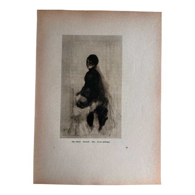 Anders Zorn, the Widow 1928 Original Published Lithograph, Printed in Sweden For Sale