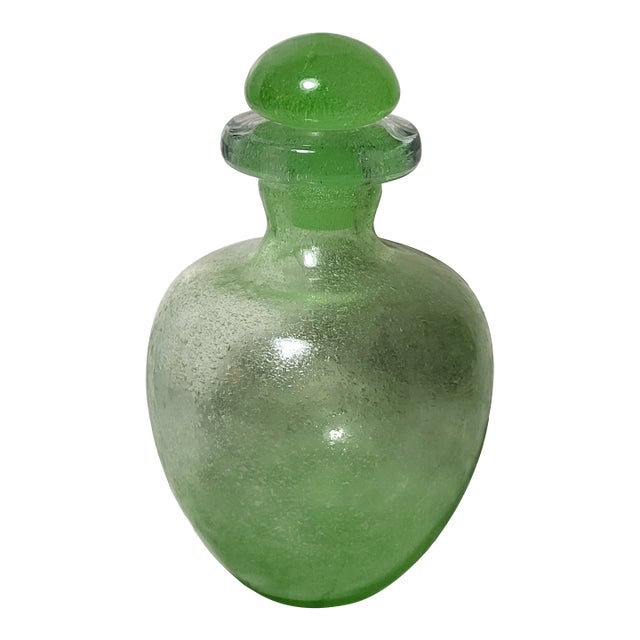 Vintage Pulegoso Style Blown Glass Green Apothecary Jar For Sale