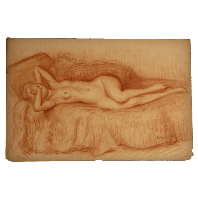 1950s 1950s Reclining Nude Woman Covering Her Face Figurative Sketch For Sale - Image 5 of 5