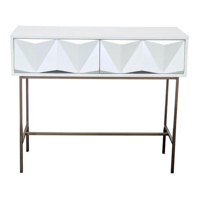 West Elm Sculpted Geo Console Table With Antique Brass Legs For Sale