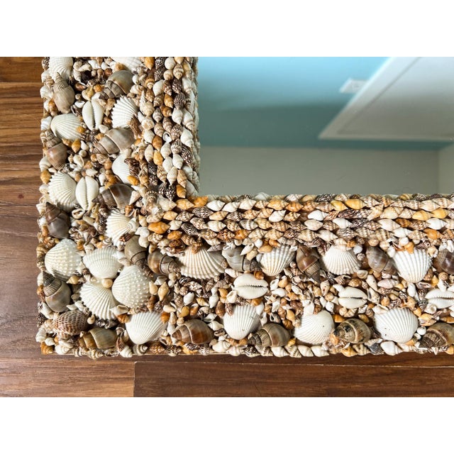 Oversized Vintage Shell-Encrusted Wall Mirror – Coastal / Nautical / Boho Beach House Style For Sale - Image 10 of 11