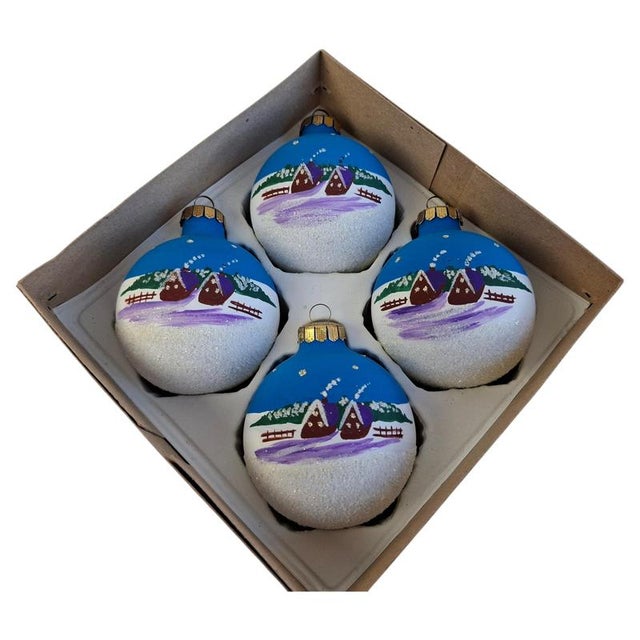 Vintage German Hand-Painted Glass Christmas Ornaments, 1980s, Set of 4 For Sale - Image 12 of 12