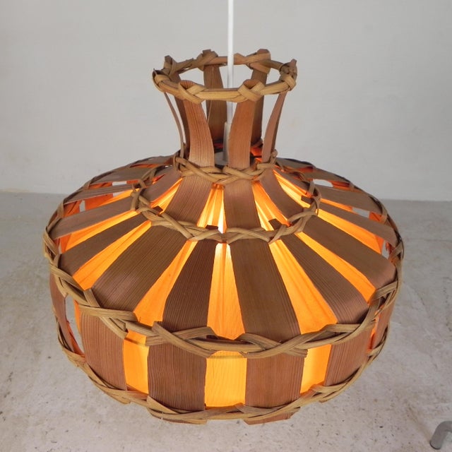 1970s Vintage Hanging Lamp with Rattan Shade, 1970s For Sale - Image 5 of 16