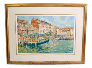 Eugene Kaspin Contemporary Impressionism Golden Framed Acrylic on Paper Painting