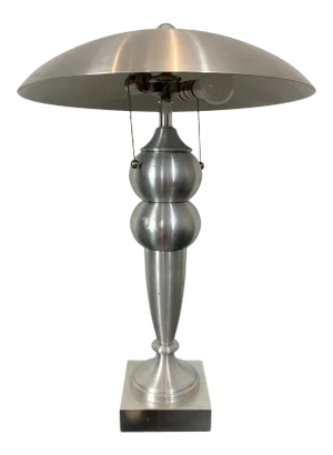 Mid-Century Modern Brushed Aluminum Lamp and Shade With Lucite Finial, French