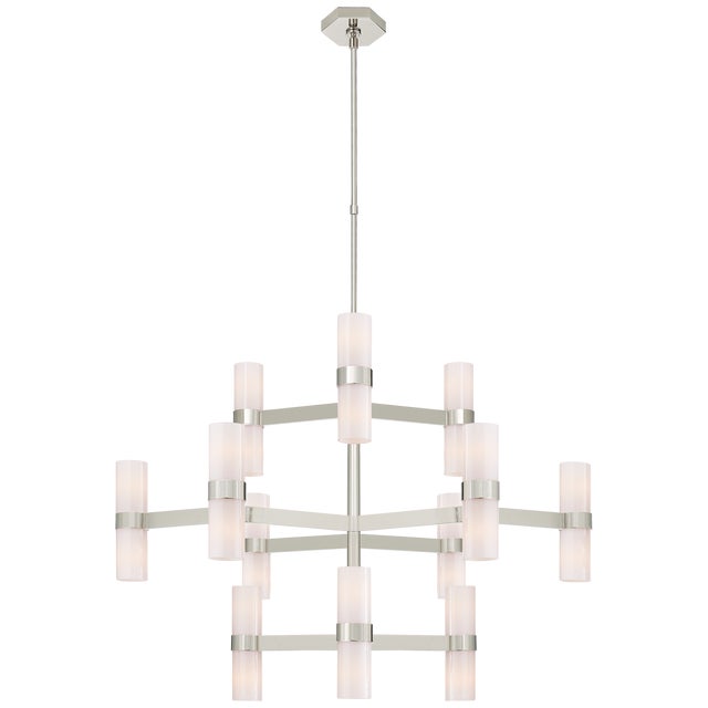 AERIN for Visual Comfort Signature Margita Medium Chandelier in Polished Nickel with White Glass For Sale