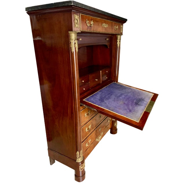 Traditional 19th Century Empire Flamed Mahogany Secrétaire à Abattant Secretary Desk For Sale - Image 3 of 12