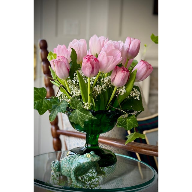 Victorian Green Pressed Glass Footed Bowl, 19th Century, Petal Form For Sale - Image 3 of 9